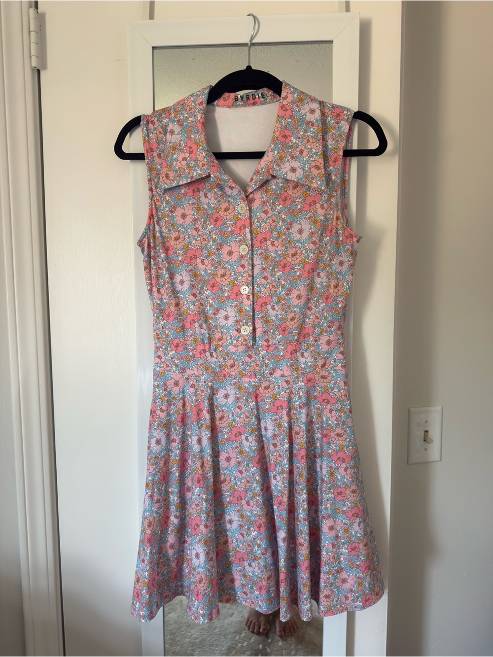 Floral Pink Button-Front Sleeveless Mini Dress